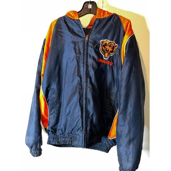 Vintage NFL Chicago Bears Hooded Jacket Blue Orange Head Logo Adult XL